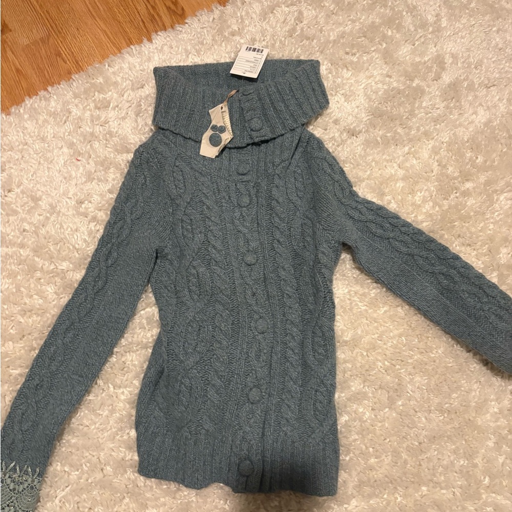 NWT Anthropologie Blue Cowl Neck Cable Knit Sweater Color Sky
